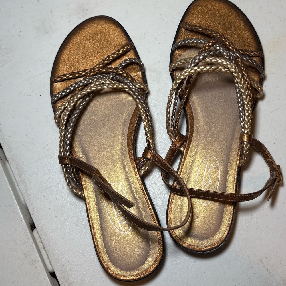 Talbots Women's Metallic Bronze Braided Strap Sandals